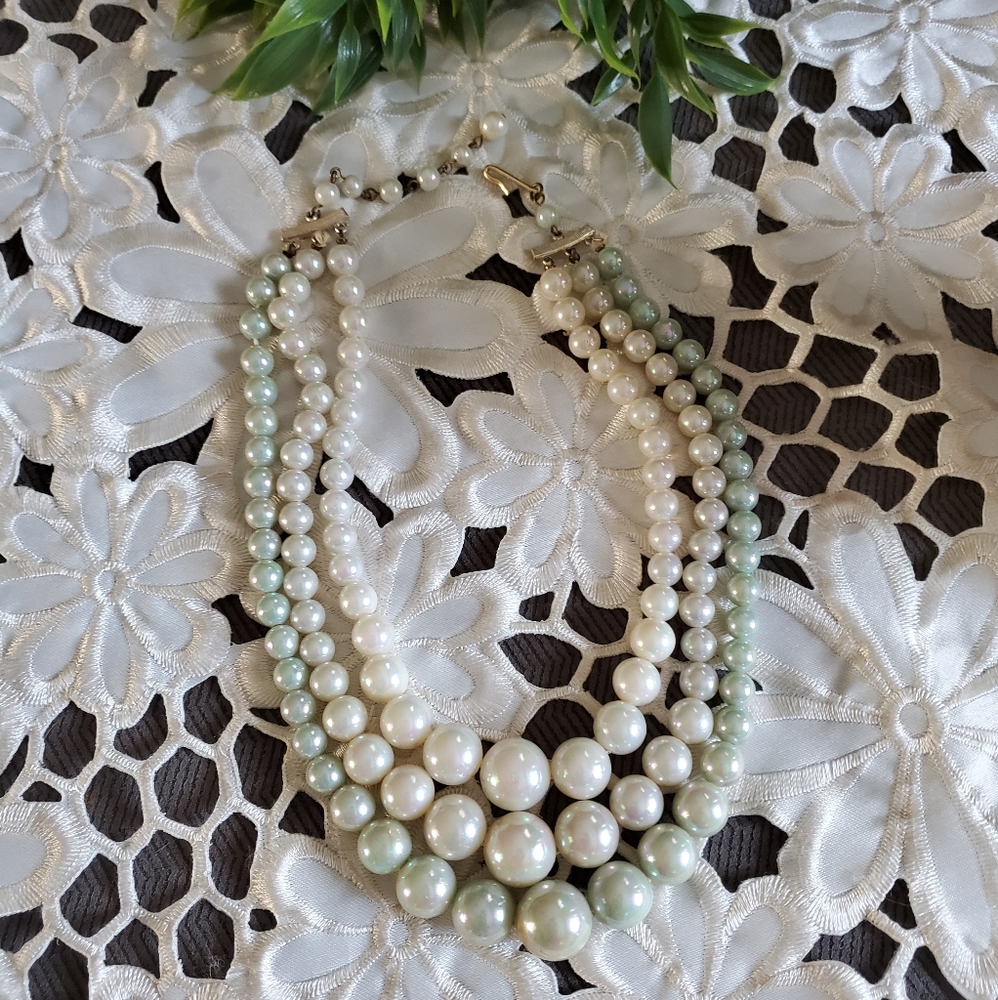 VINTAGE | Cascading Three Strand Faux Pearls